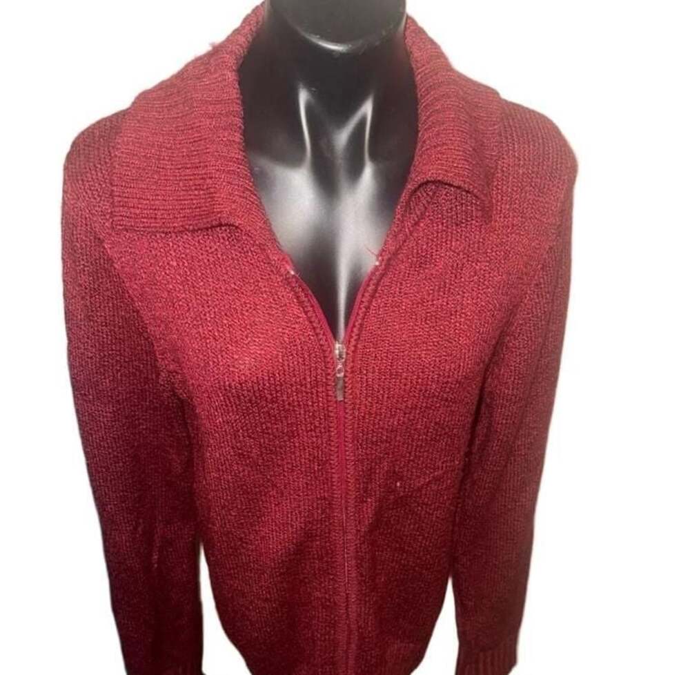 Great Northwest Clothing Company Women's Red Full Zip Knit Collared Sweater XL